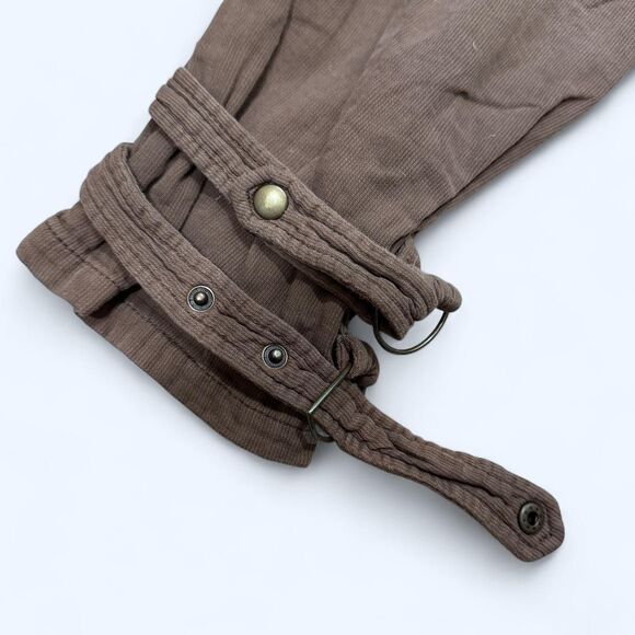 Y2K Grunge MNG Mango Brown Cargo Capri Pants Floral Embroidery Buckle Hem Size 2 - Picture 7 of 8